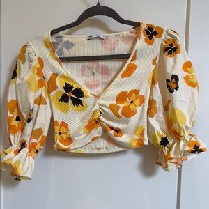 Tropical Floral V-Neck Crop Top from Zara